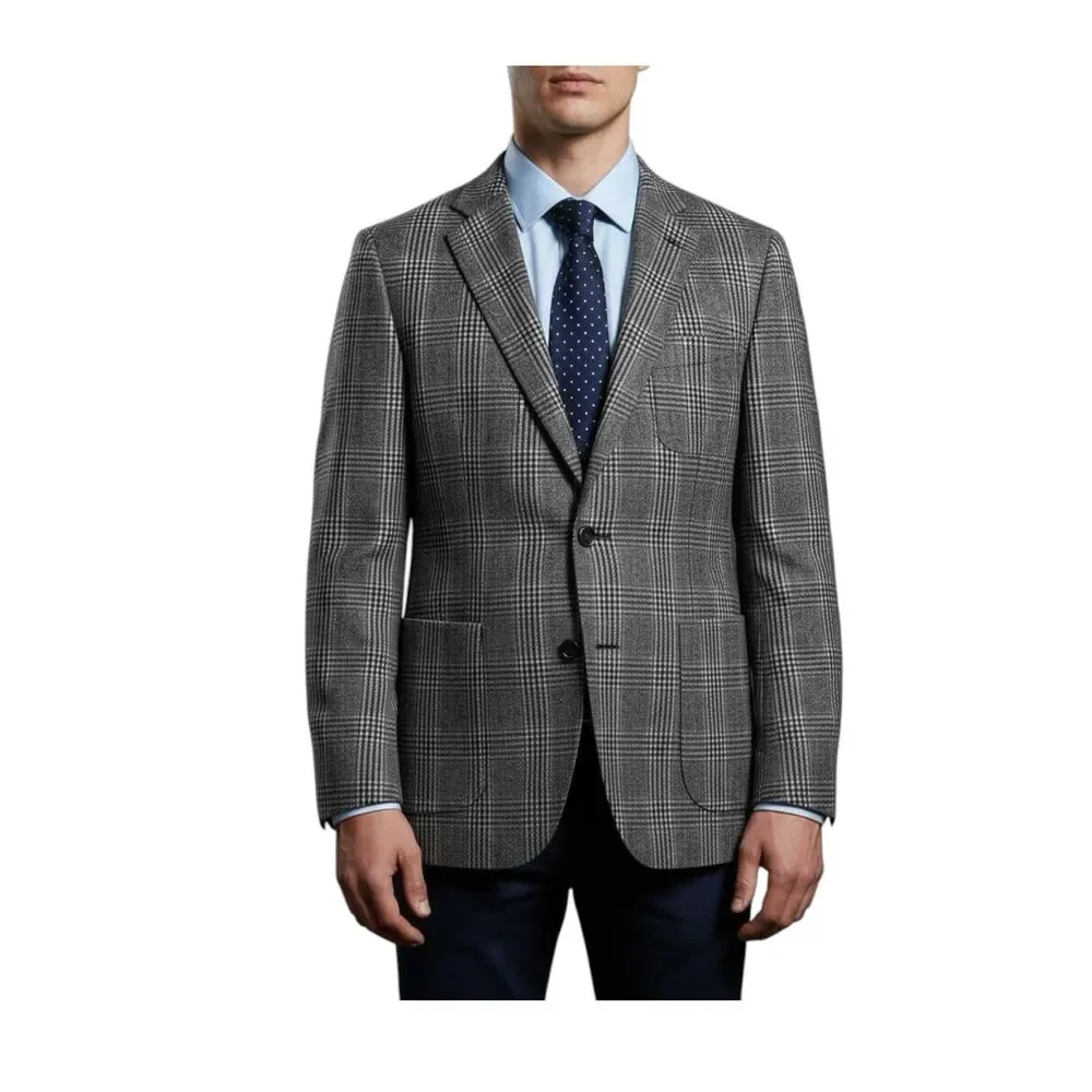 Maurizio Baldassari‎ Mens gray plaid wool sport coat jacket US 46R Italy 56